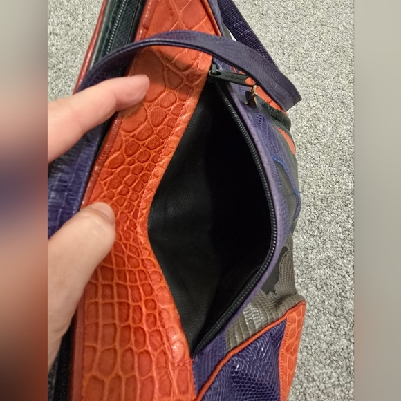 Vintage Sharif Multicolored Lizard/ Croc Patchwork Crossbody/Shoulderbag - Picture 14 of 14